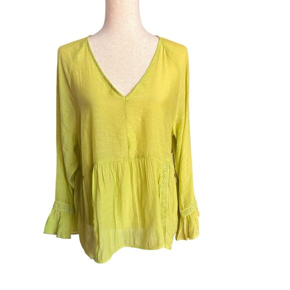 COUNTERPARTS Lime Green Gauzey Sheer BOHO Peasant Top XL NEW - Picture 1 of 8